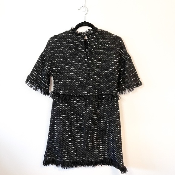 Zara Black & White Tweed Fringe Mini Dress Size XS - Picture 5 of 7